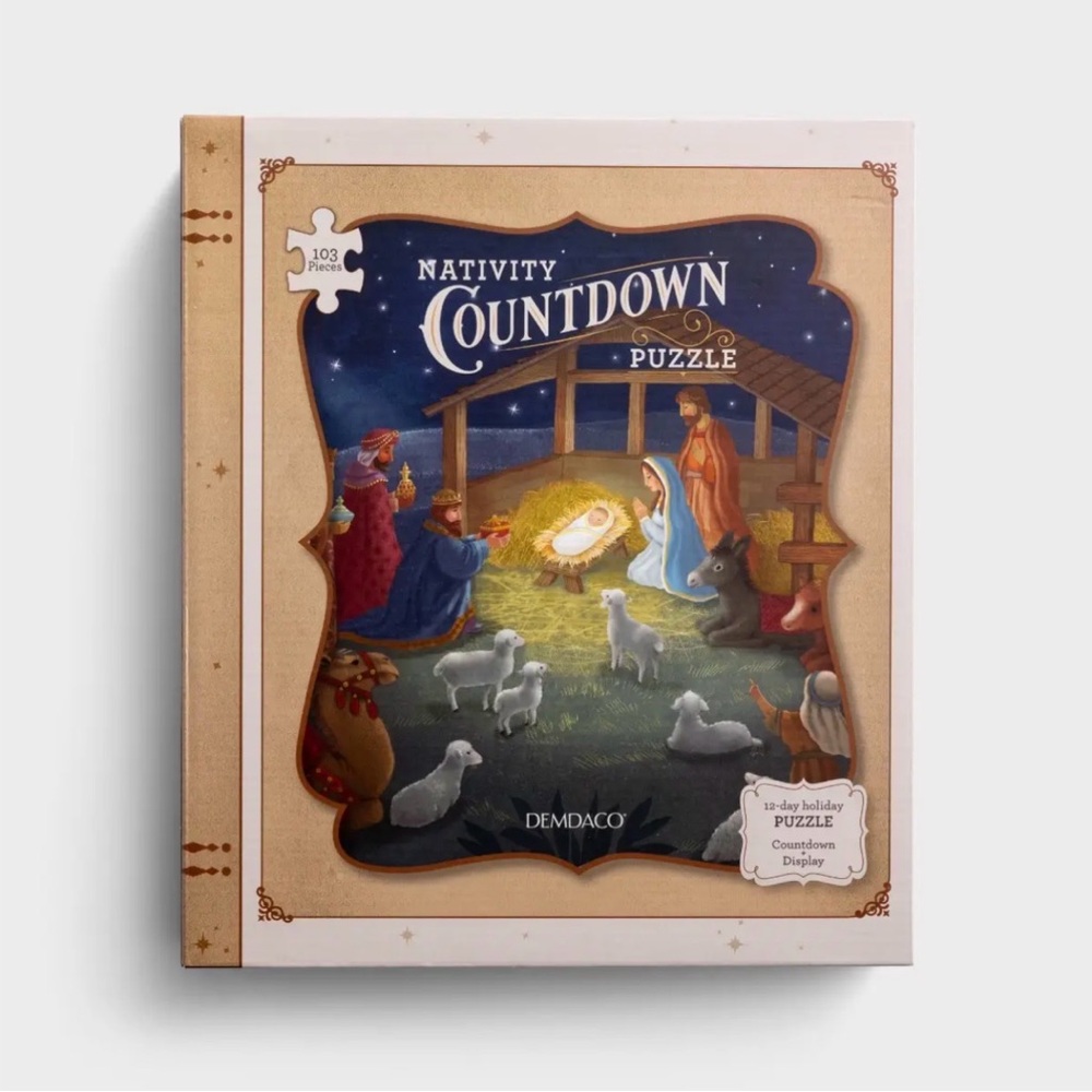 Demdaco Nativity Countdown Puzzle with Blue and Brown Tones